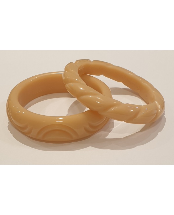 Duo de bracelets joncs beige - S